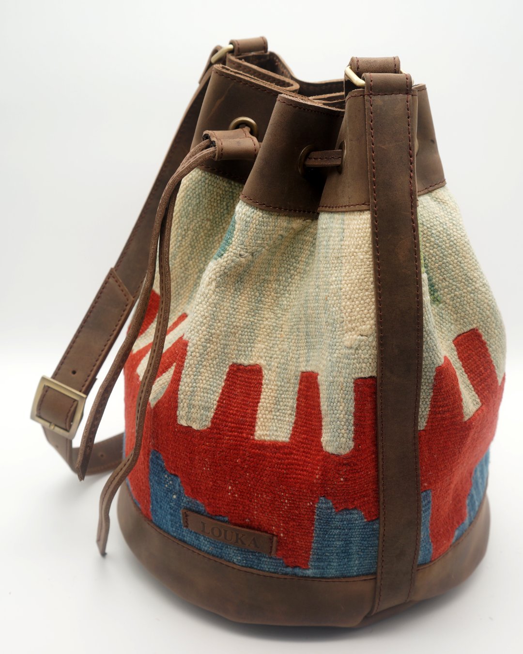 Handmade Kilim Bucket Bag With Genuine Leather LKB02080