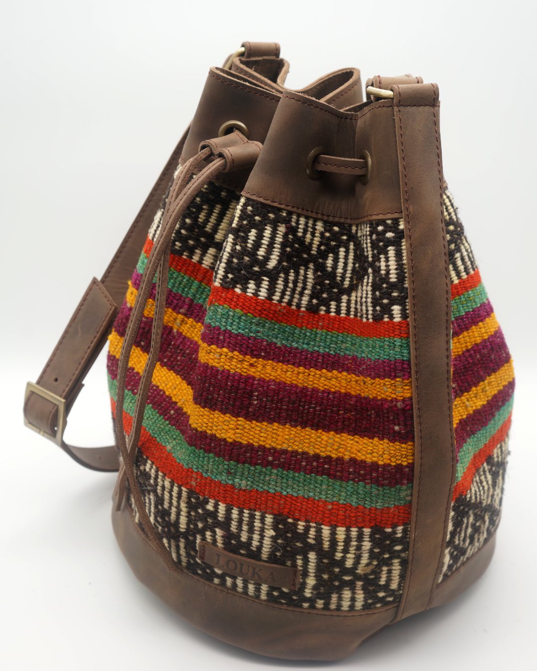 Handmade Kilim Bucket Bag With Genuine Leather LKB02085 Louka