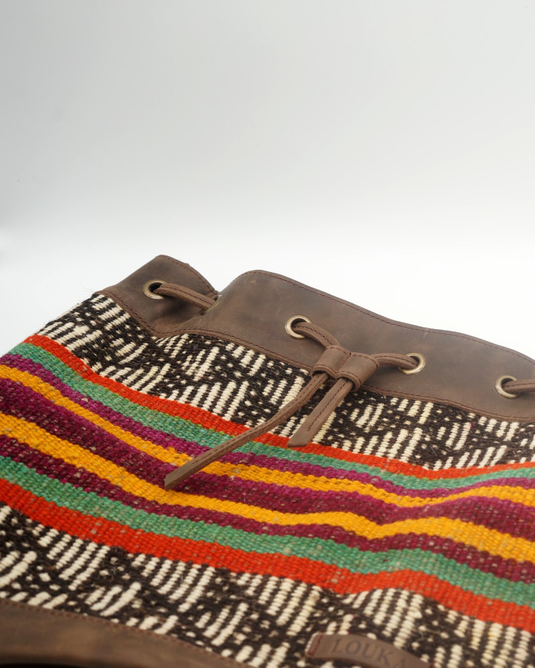 Handmade Kilim Bucket Bag With Genuine Leather LKB02085 Louka