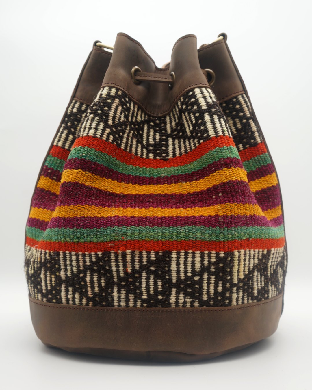 Handmade Kilim Bucket Bag With Genuine Leather LKB02093 Louka