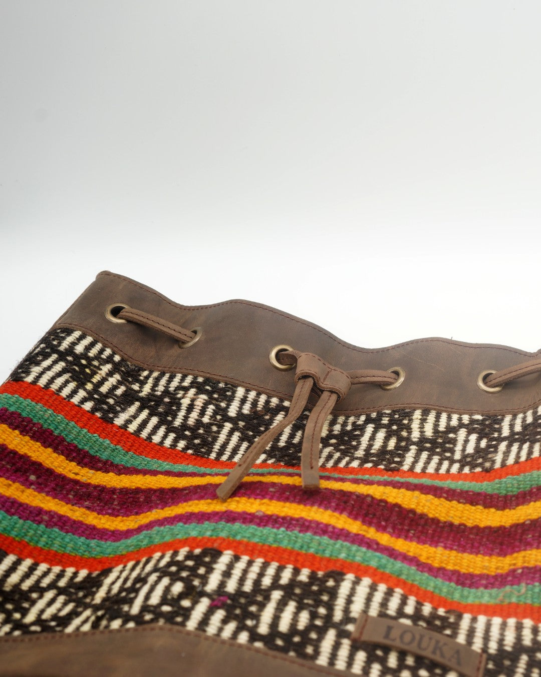 Handmade Kilim Bucket Bag With Genuine Leather LKB02093 Louka