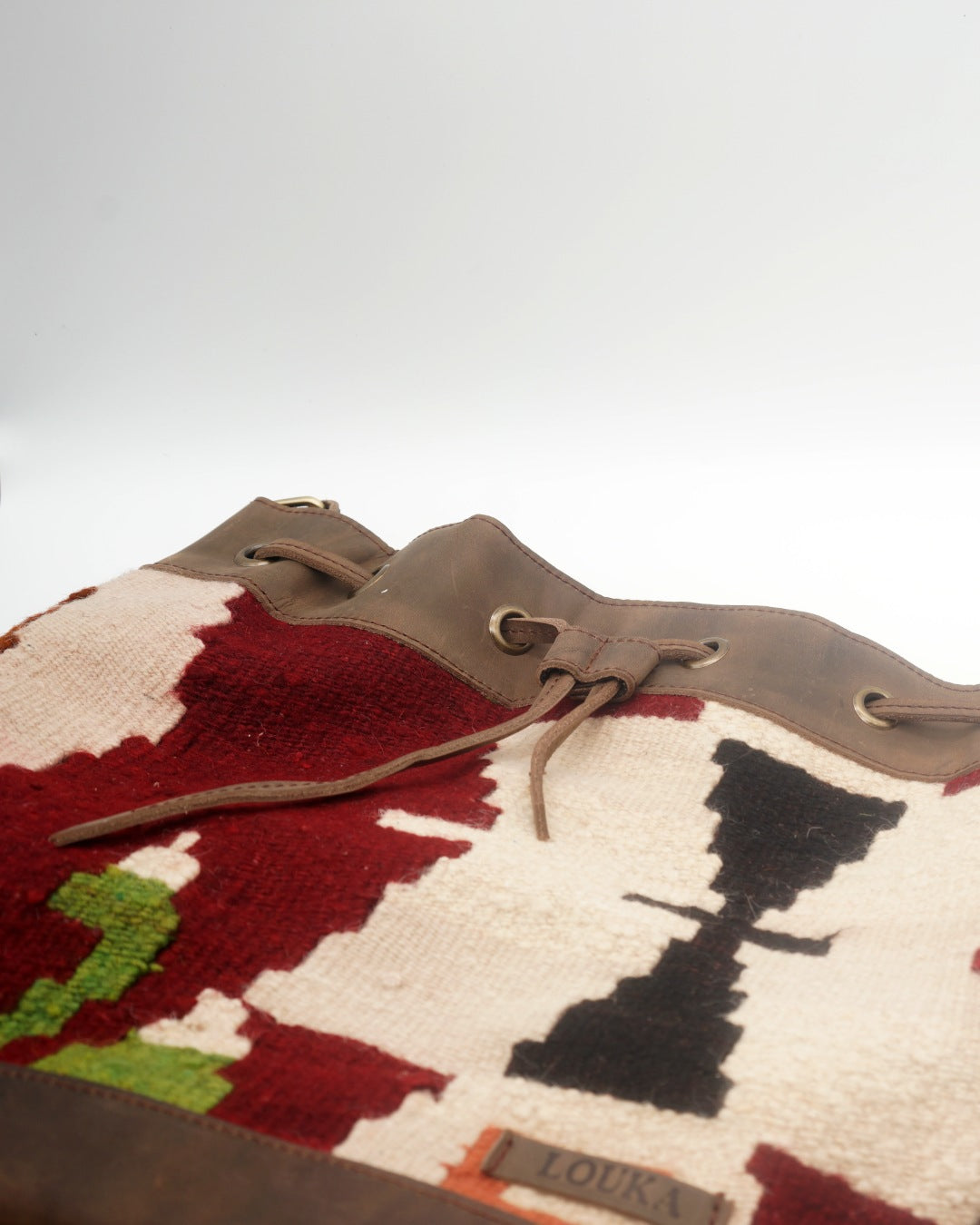 Handmade Kilim Bucket Bag With Genuine Leather LKB02101