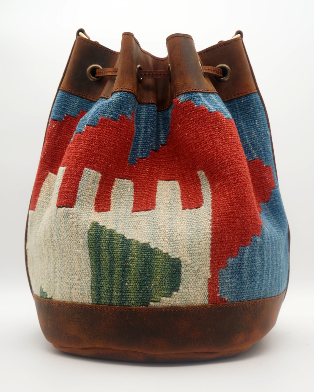 Handmade Kilim Bucket Bag With Genuine Leather LKB02142
