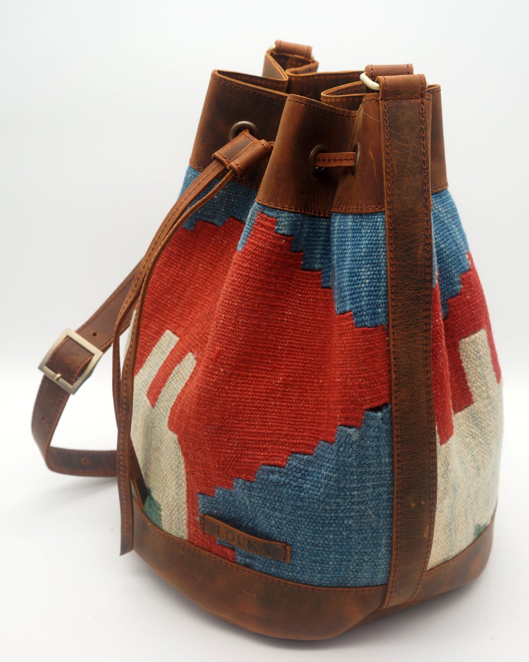Handmade Kilim Bucket Bag With Genuine Leather LKB02142