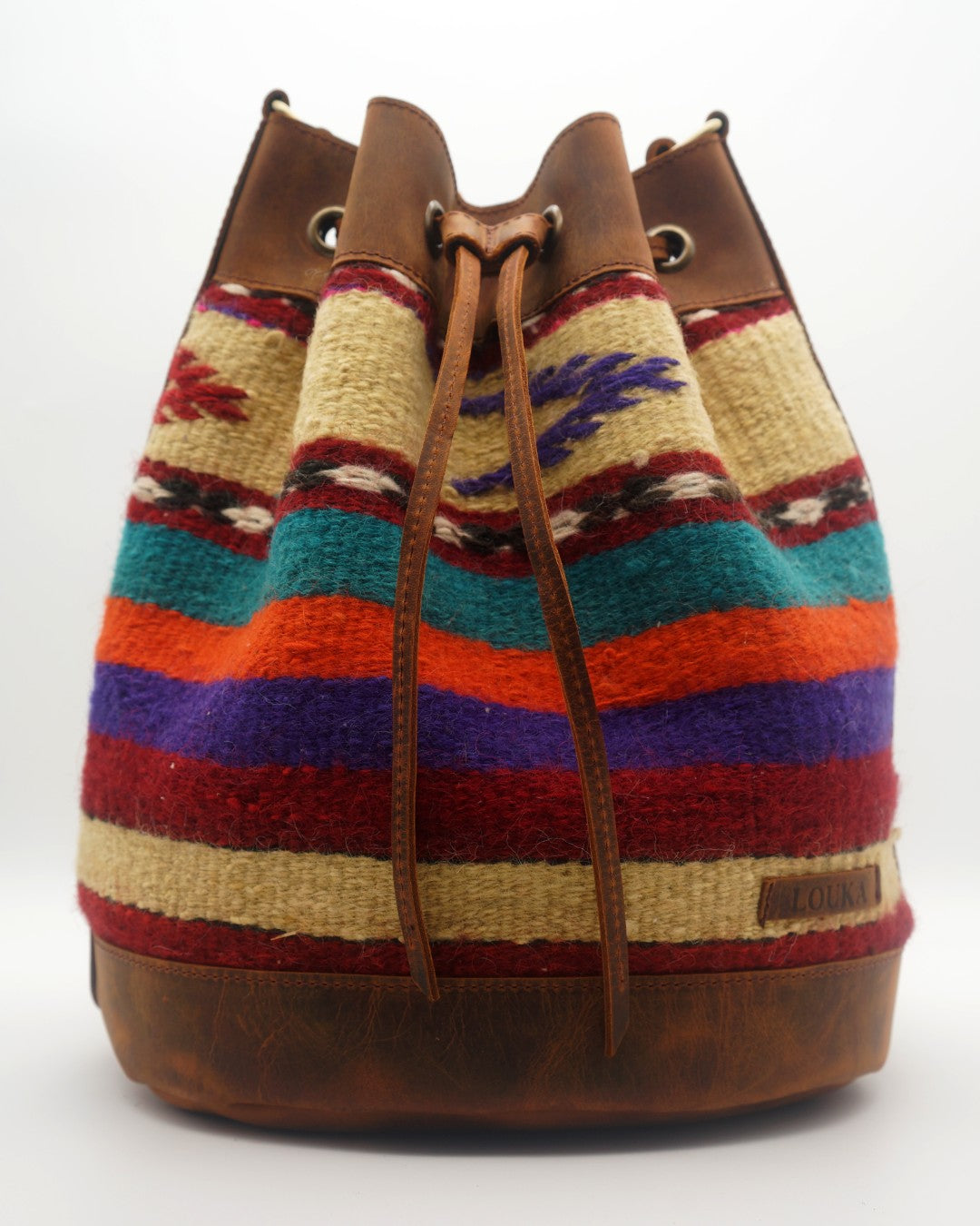Bolso Cubo de Kilim Hecho a Mano Con Cuero Genuino LKB02149