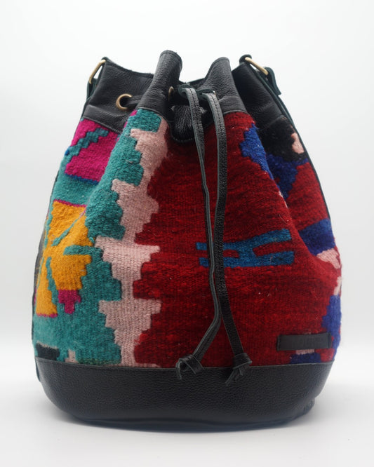 Handmade Kilim Bucket Bag With Genuine Leather LKB0223