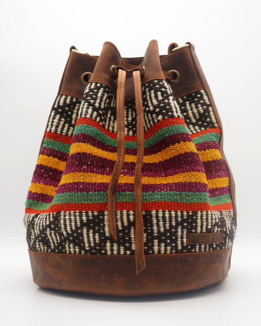 Handmade Kilim Bucket Bag With Genuine Leather LKB0253