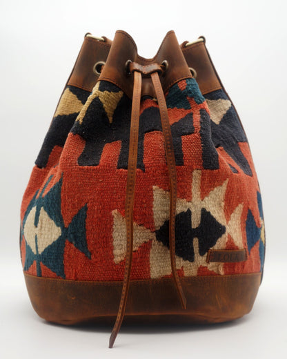 Handmade Kilim Bucket Bag With Genuine Leather LKB02056