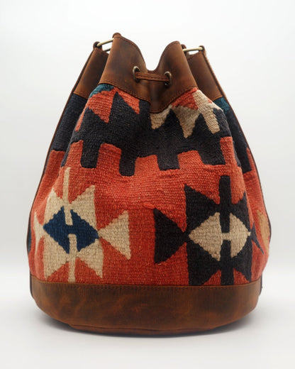 Handmade Kilim Bucket Bag With Genuine Leather LKB02056