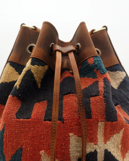 Handmade Kilim Bucket Bag With Genuine Leather LKB02056