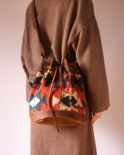 Handmade Kilim Bucket Bag With Genuine Leather LKB02056