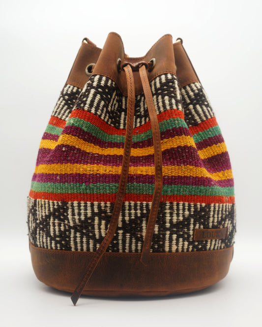 Handmade Kilim Bucket Bag With Genuine Leather LKB02057