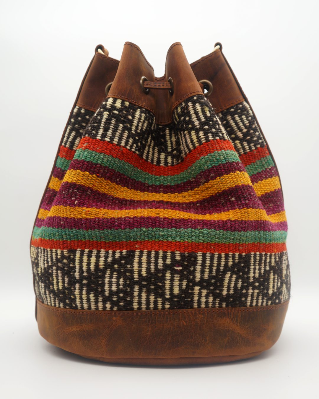 Handmade Kilim Bucket Bag With Genuine Leather LKB02057