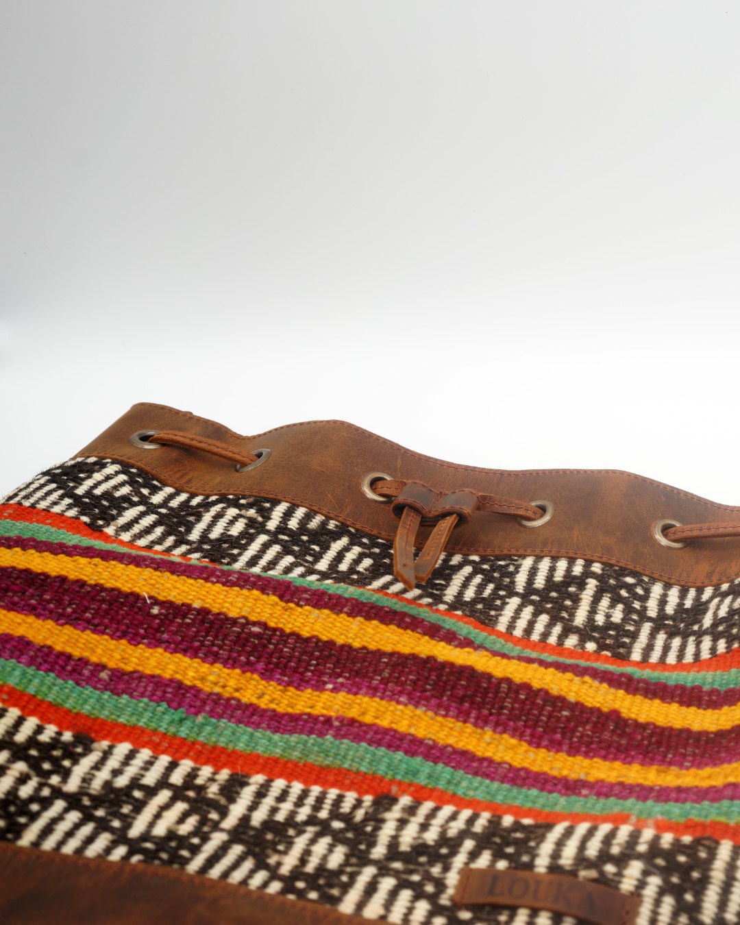 Handmade Kilim Bucket Bag With Genuine Leather LKB02057