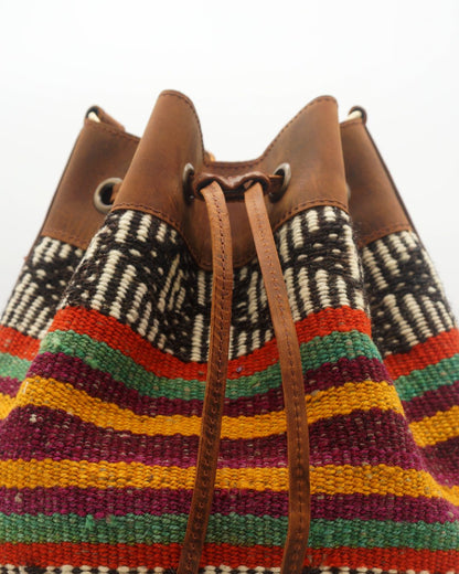 Handmade Kilim Bucket Bag With Genuine Leather LKB02057