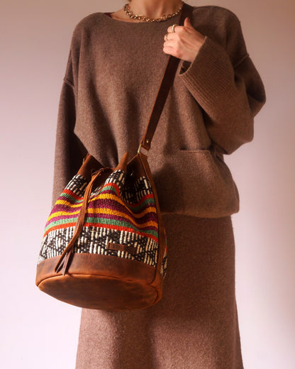 Handmade Kilim Bucket Bag With Genuine Leather LKB02057