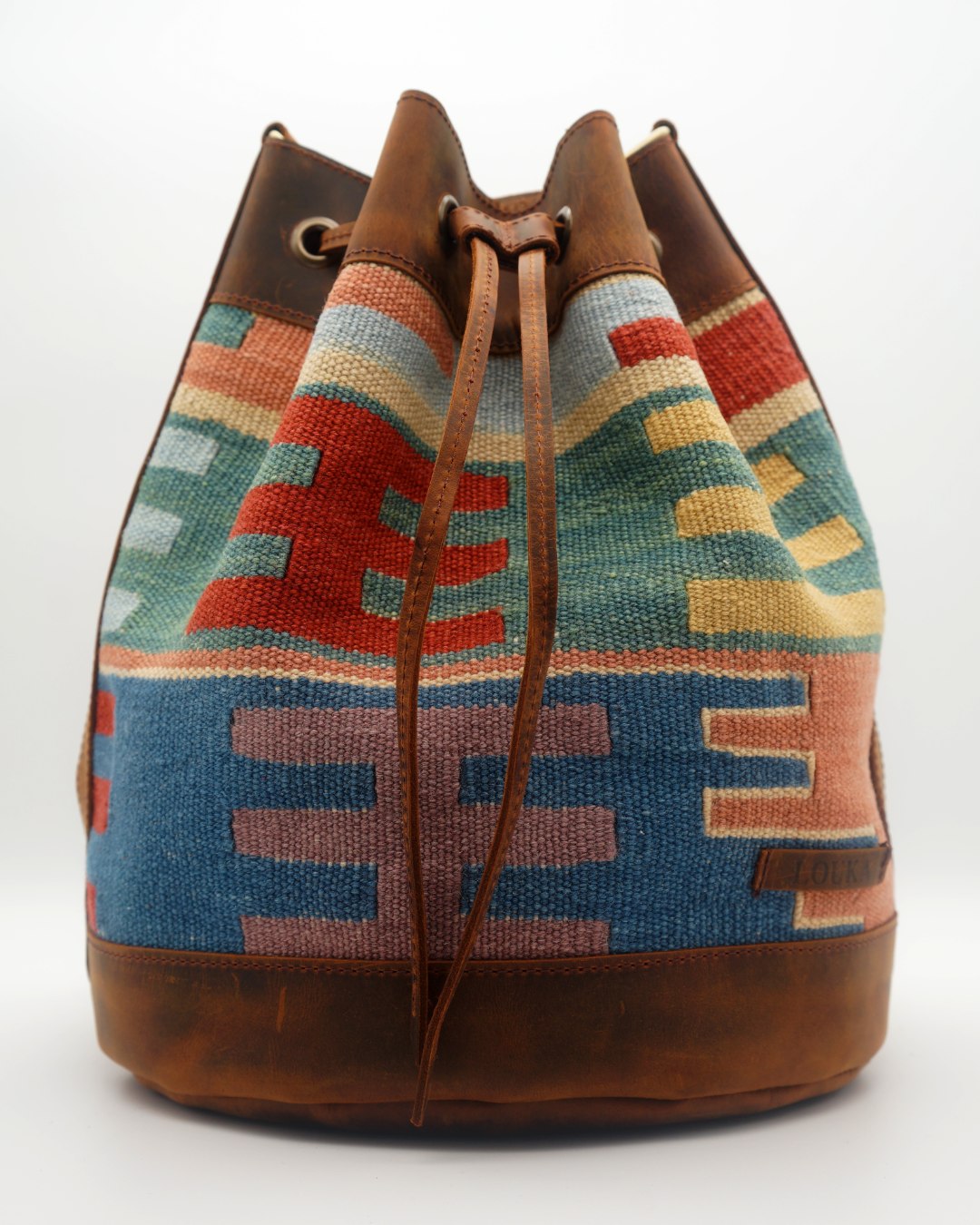 Handmade Kilim Bucket Bag With Genuine Leather LKB02062