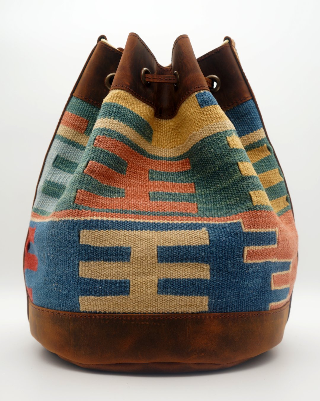 Handmade Kilim Bucket Bag With Genuine Leather LKB02062