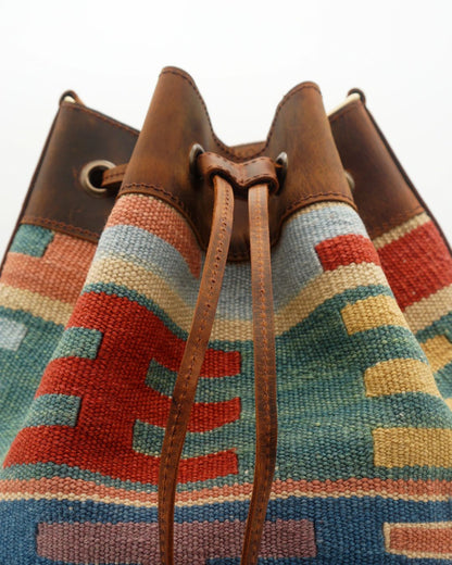 Handmade Kilim Bucket Bag With Genuine Leather LKB02062