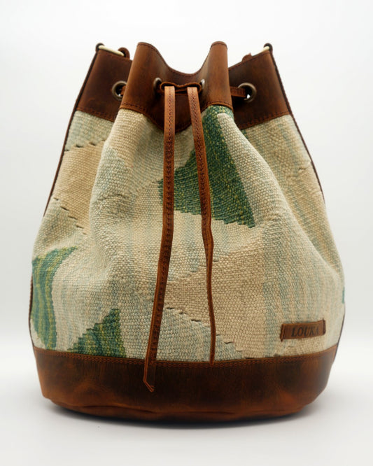 Handmade Kilim Bucket Bag With Genuine Leather LKB02065