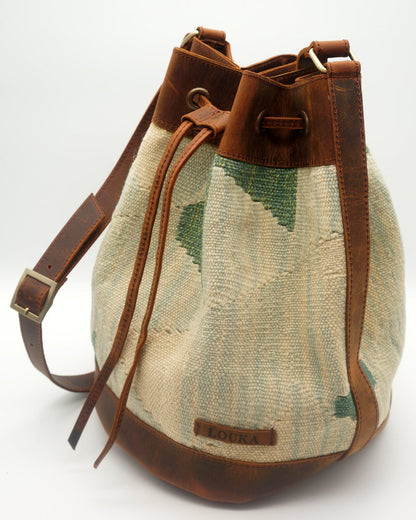 Handmade Kilim Bucket Bag With Genuine Leather LKB02065