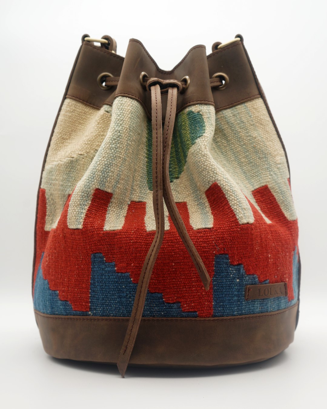 Handmade Kilim Bucket Bag With Genuine Leather LKB02080