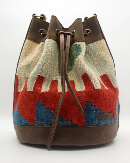 Handmade Kilim Bucket Bag With Genuine Leather LKB02080