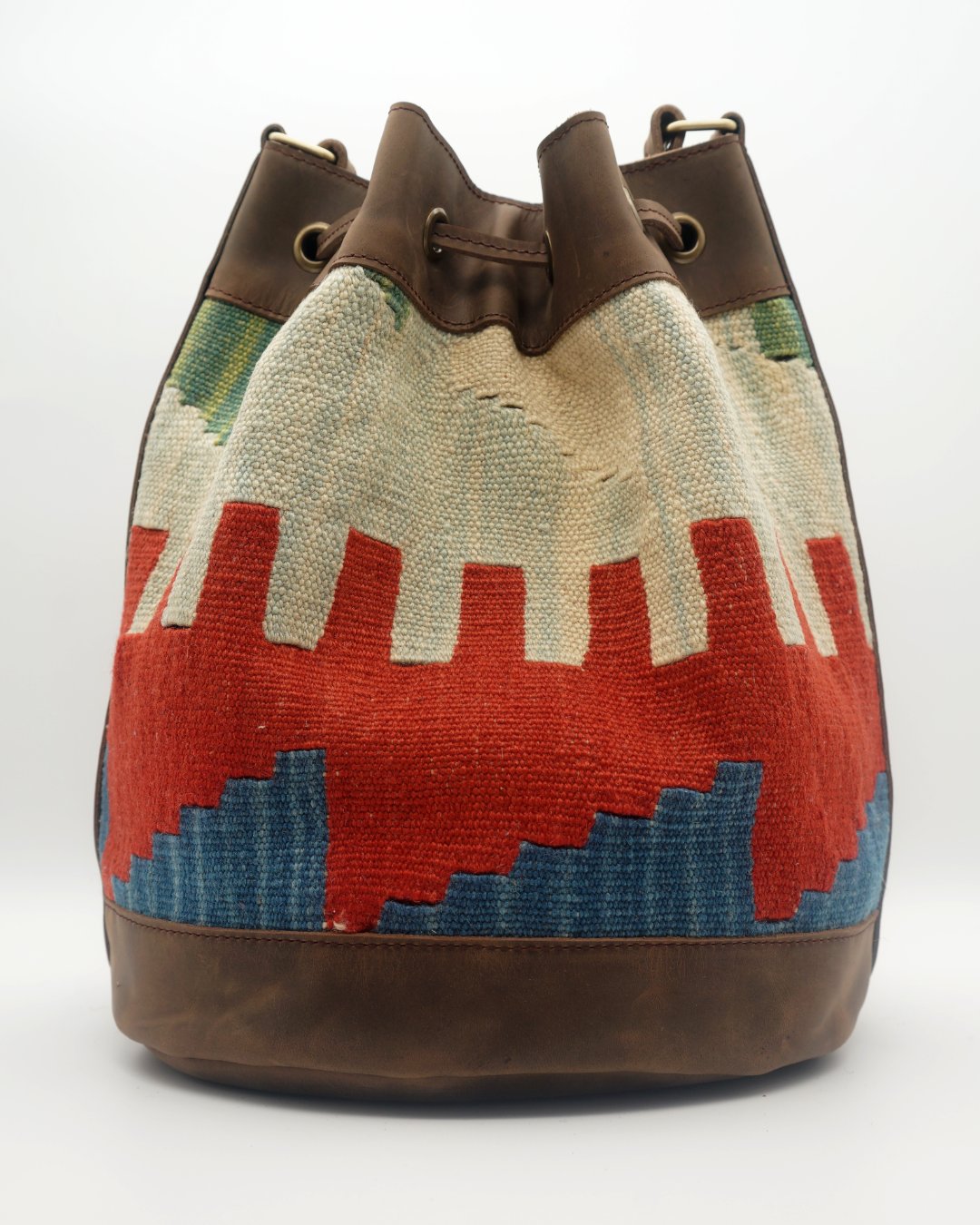 Handmade Kilim Bucket Bag With Genuine Leather LKB02080