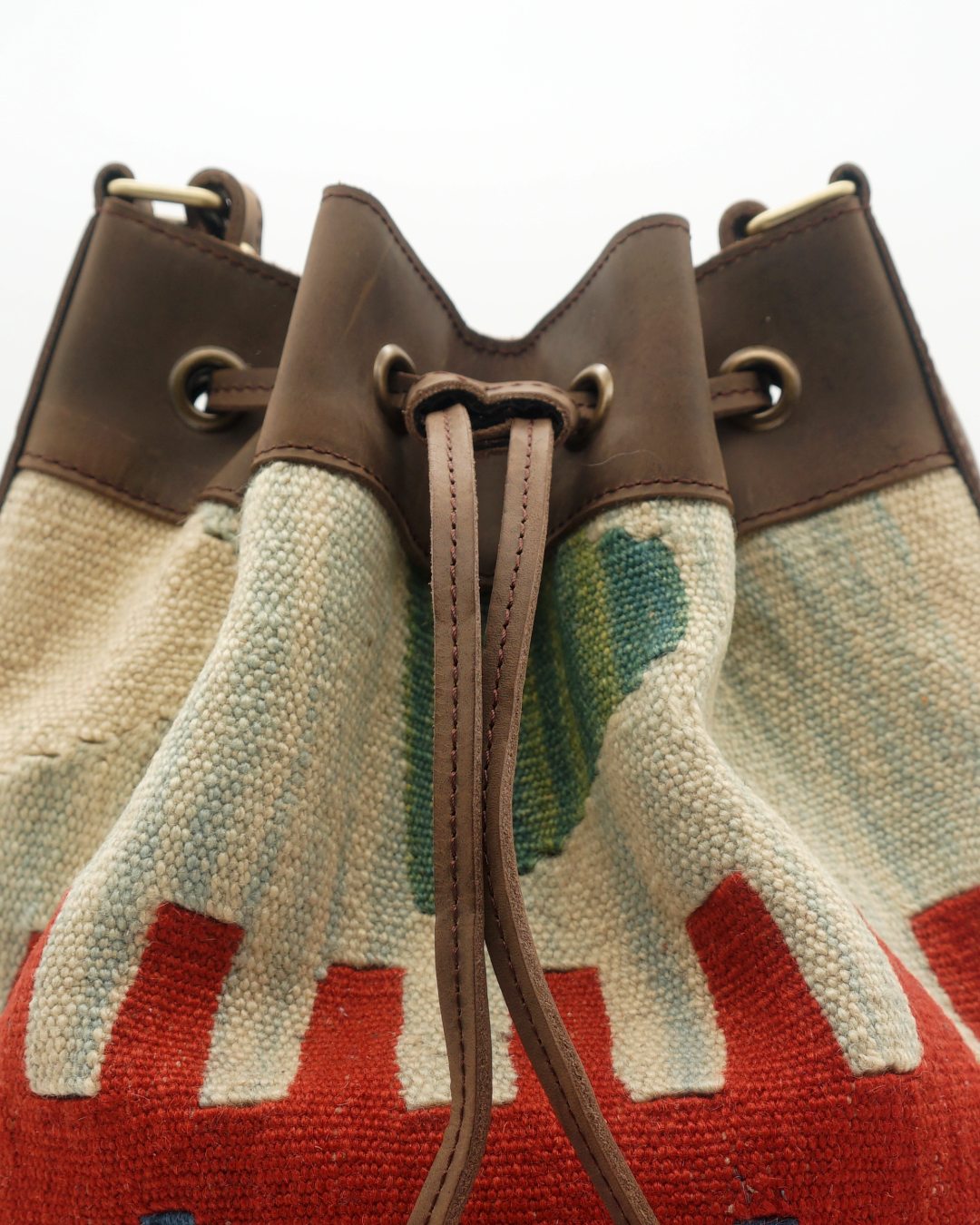 Handmade Kilim Bucket Bag With Genuine Leather LKB02080