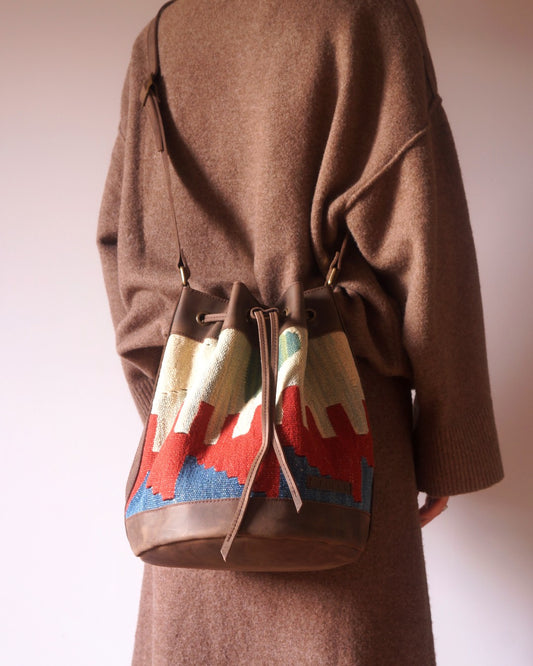 Handmade Kilim Bucket Bag With Genuine Leather LKB02080