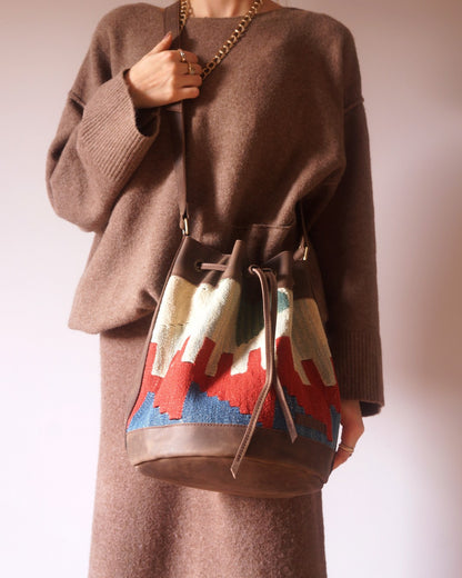 Handmade Kilim Bucket Bag With Genuine Leather LKB02080