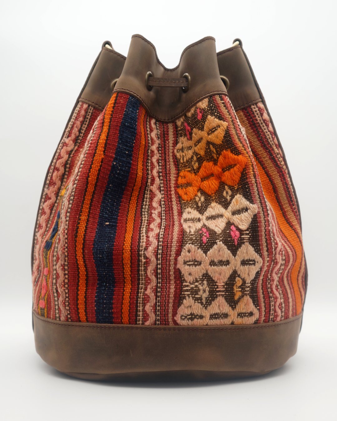 Handmade Kilim Bucket Bag With Genuine Leather LKB02081