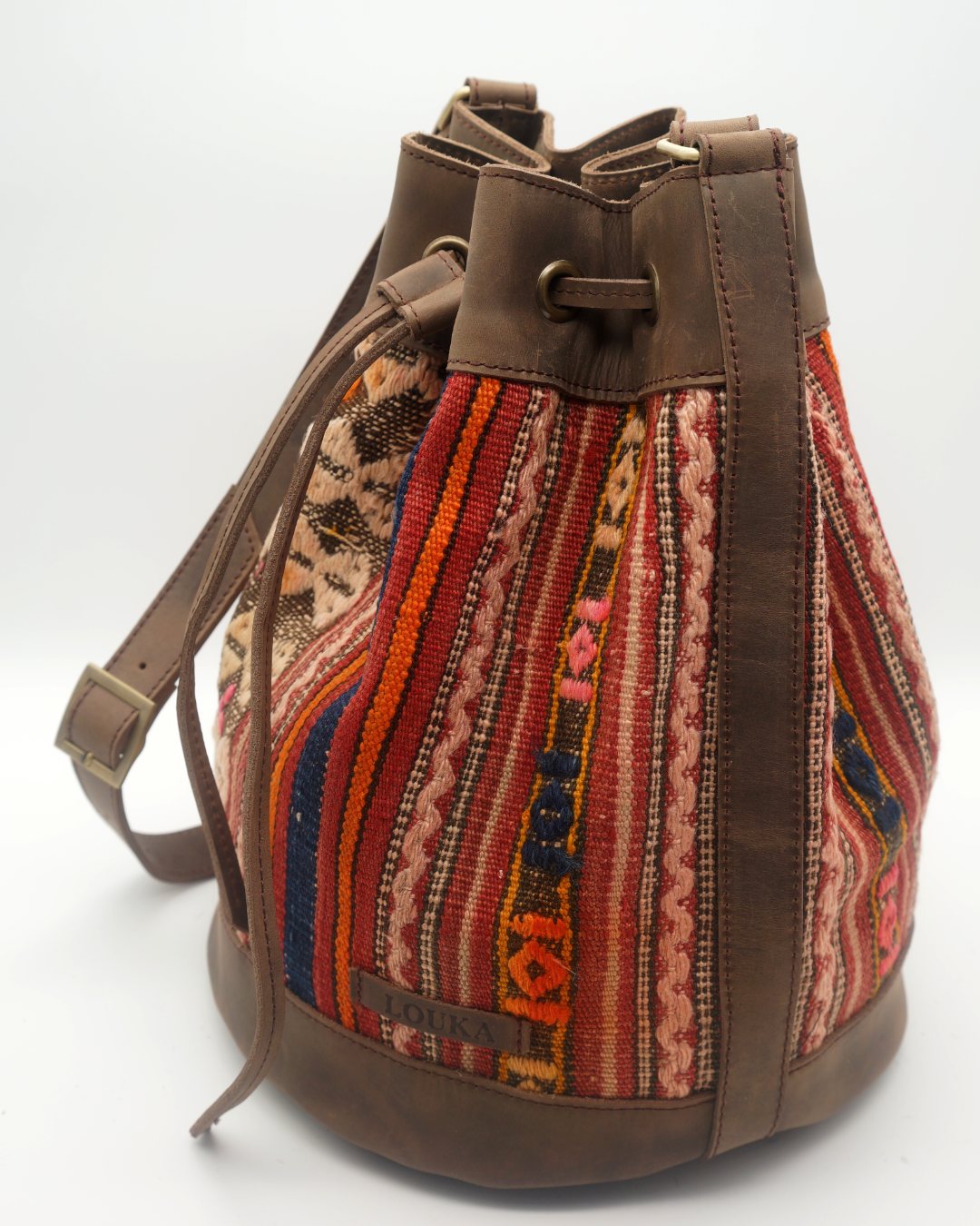 Handmade Kilim Bucket Bag With Genuine Leather LKB02081