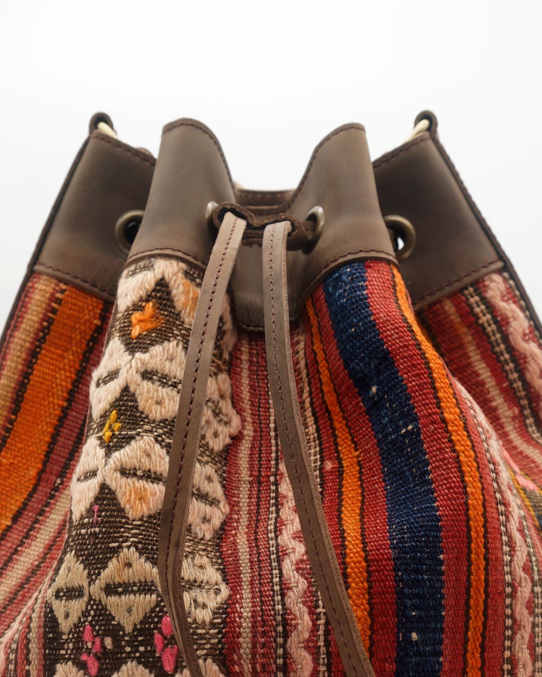 Handmade Kilim Bucket Bag With Genuine Leather LKB02081