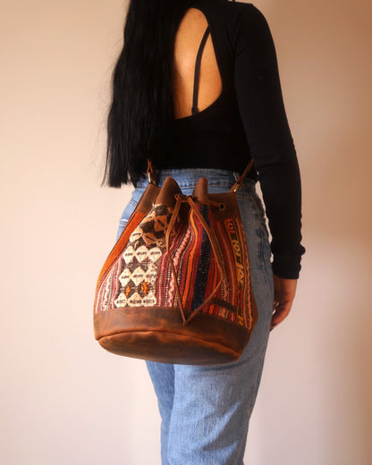 Handmade Kilim Bucket Bag With Genuine Leather LKB02081