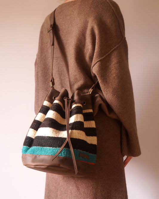 Handmade Kilim Bucket Bag With Genuine Leather LKB02083