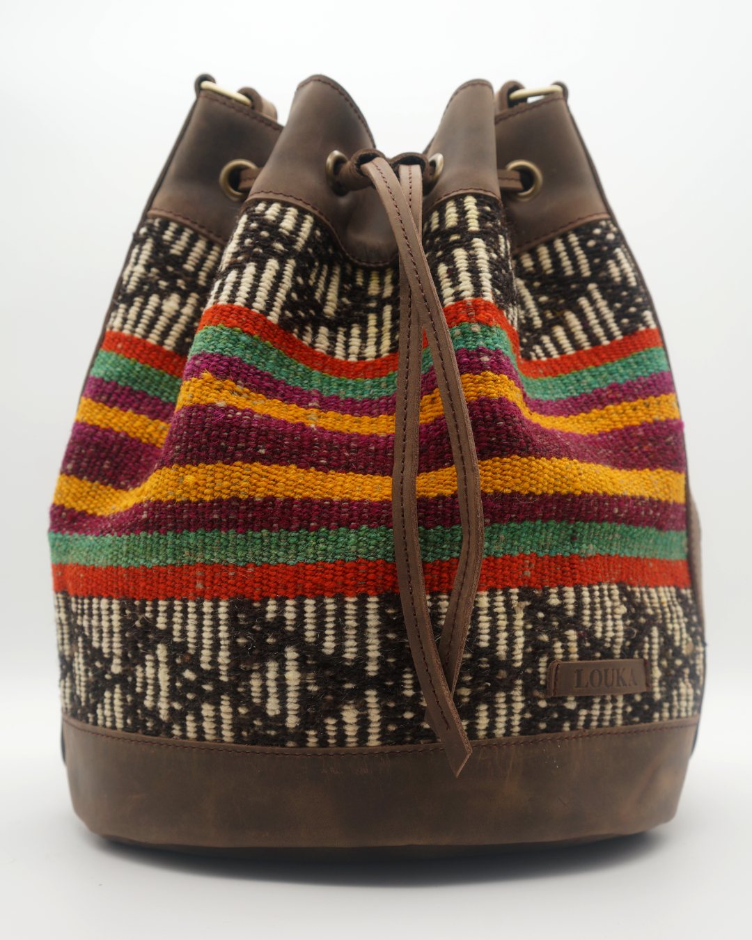 Handmade Kilim Bucket Bag With Genuine Leather LKB02085 Louka
