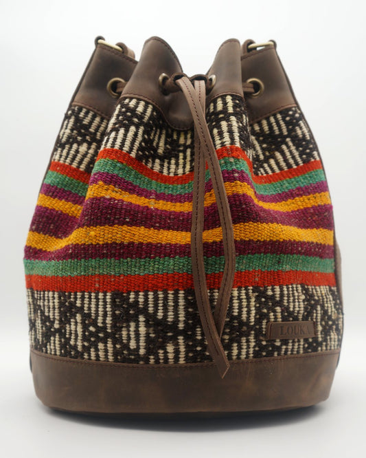 Handmade Kilim Bucket Bag With Genuine Leather LKB02085 Louka