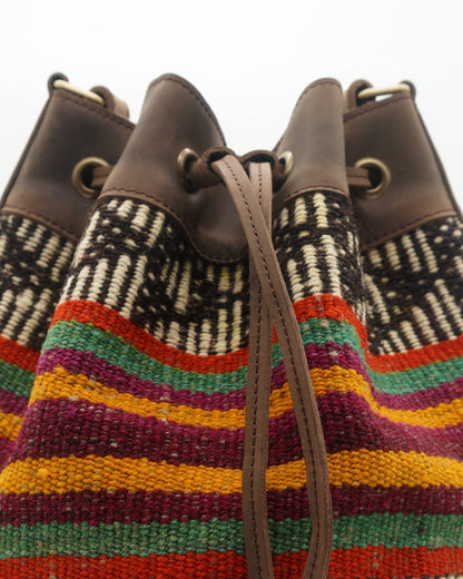 Handmade Kilim Bucket Bag With Genuine Leather LKB02085 Louka