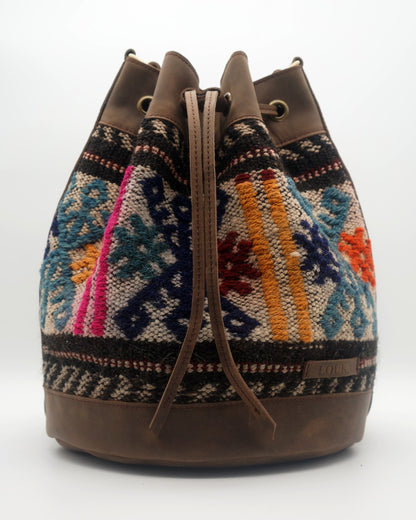 Handmade Kilim Bucket Bag With Genuine Leather LKB02087