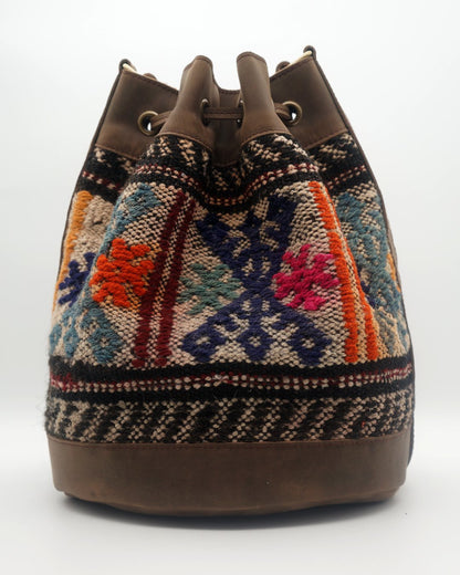 Handmade Kilim Bucket Bag With Genuine Leather LKB02087