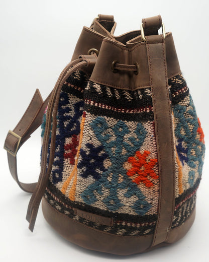 Handmade Kilim Bucket Bag With Genuine Leather LKB02087