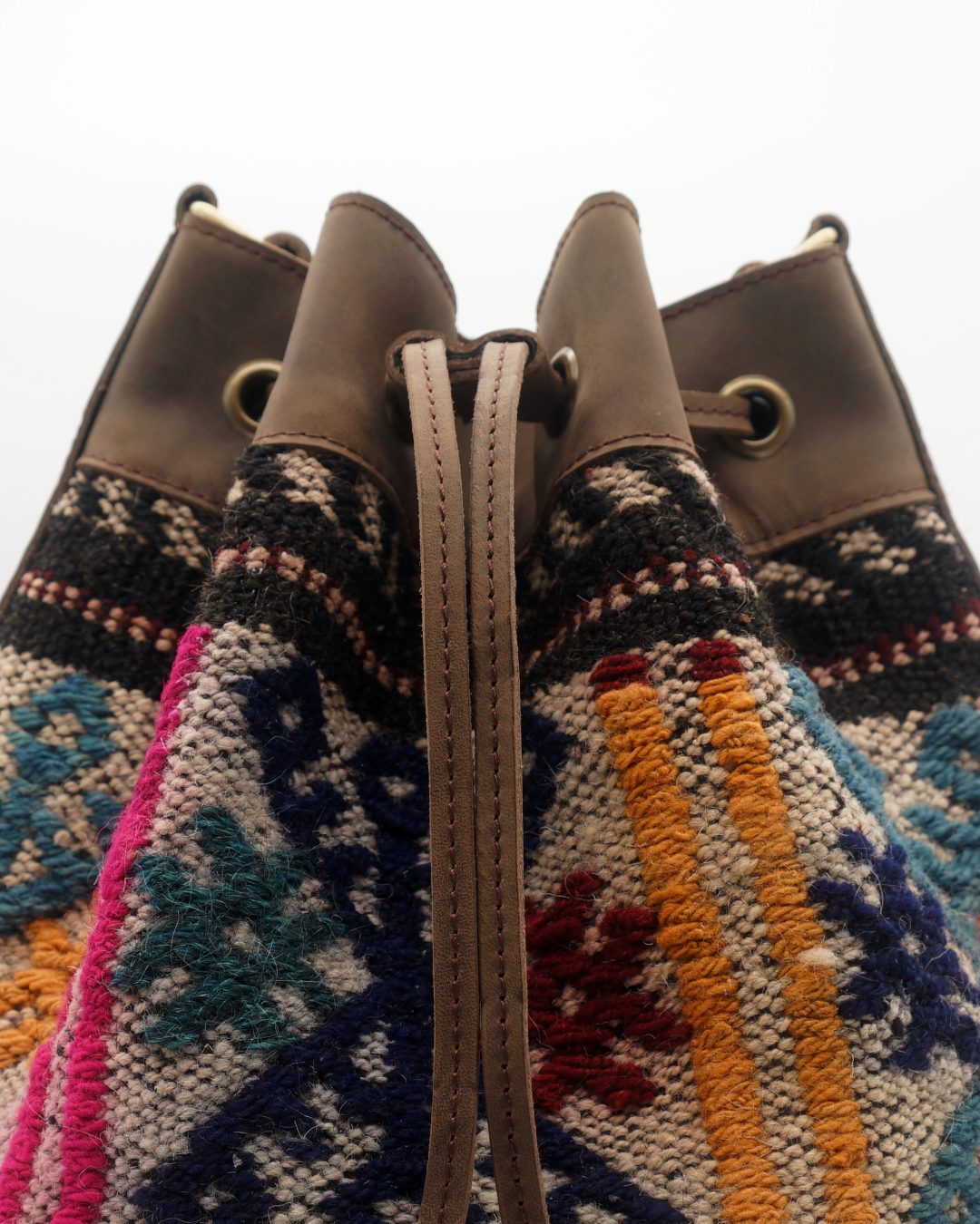 Handmade Kilim Bucket Bag With Genuine Leather LKB02087