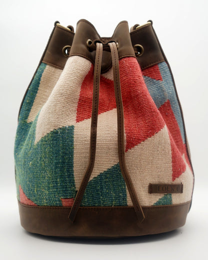 Handmade Kilim Bucket Bag With Genuine Leather LKB02090