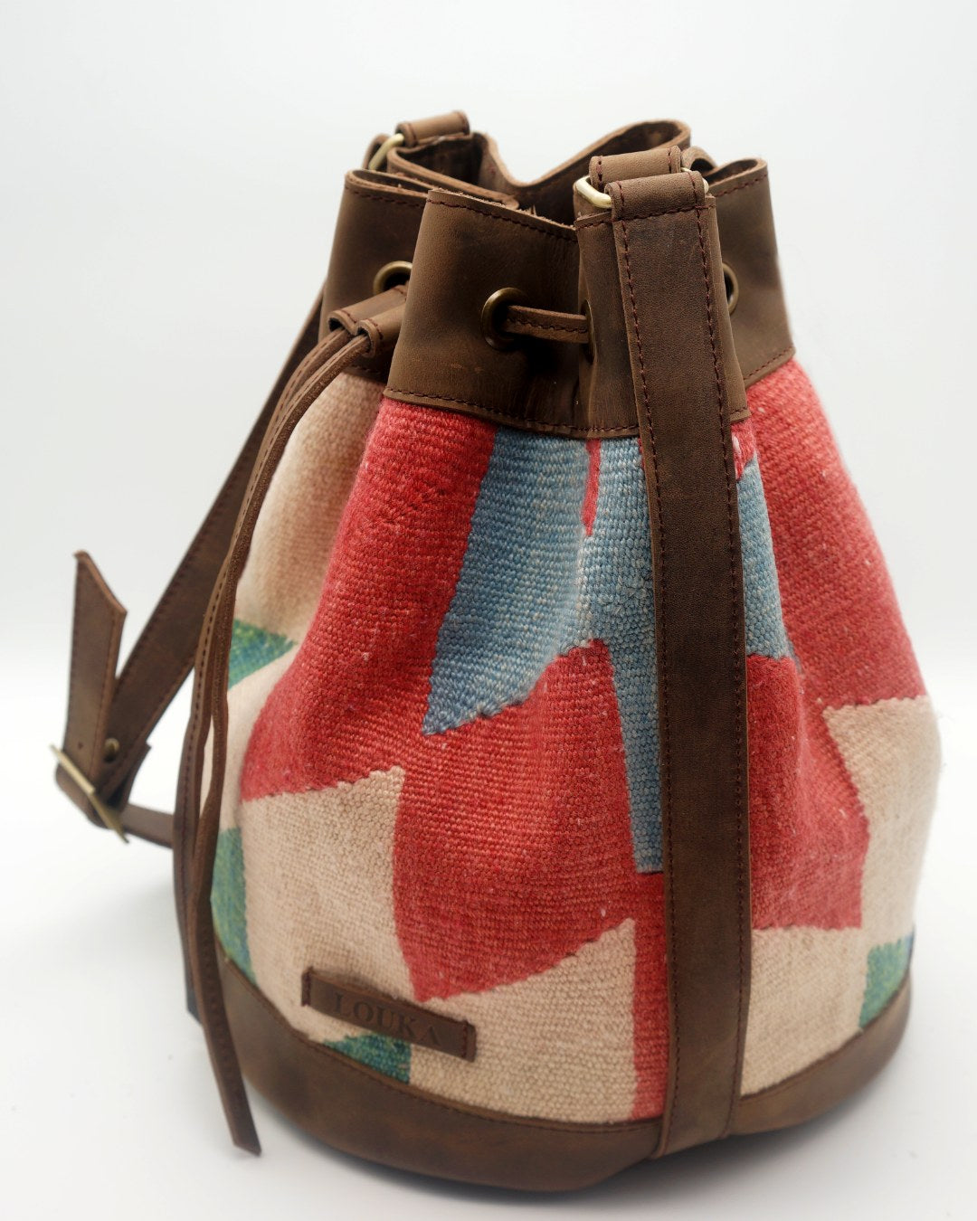 Handmade Kilim Bucket Bag With Genuine Leather LKB02090