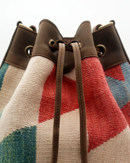 Handmade Kilim Bucket Bag With Genuine Leather LKB02090