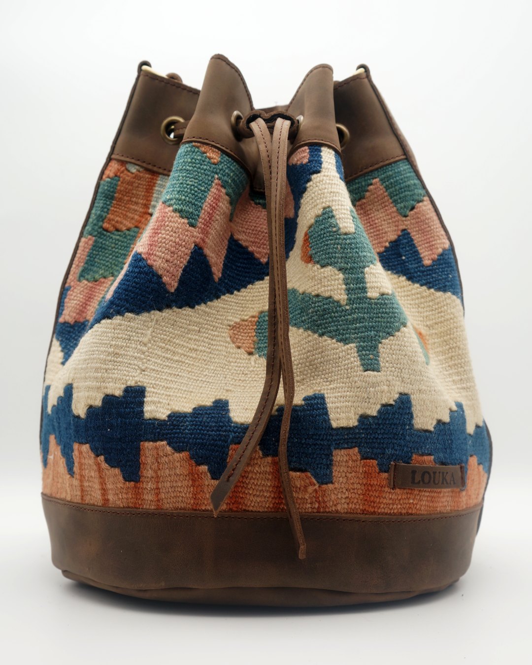 Handmade Kilim Bucket Bag With Genuine Leather LKB02091