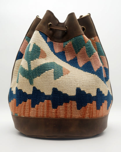 Handmade Kilim Bucket Bag With Genuine Leather LKB02091