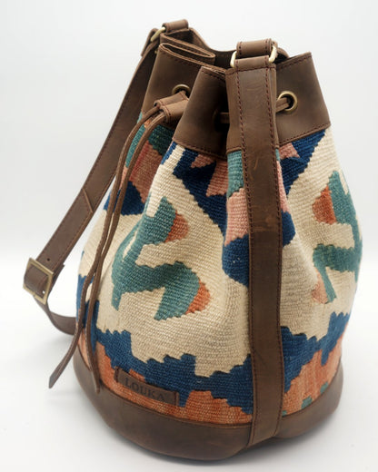 Handmade Kilim Bucket Bag With Genuine Leather LKB02091