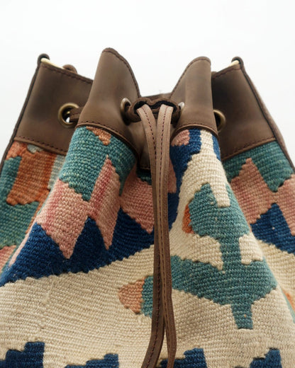 Handmade Kilim Bucket Bag With Genuine Leather LKB02091